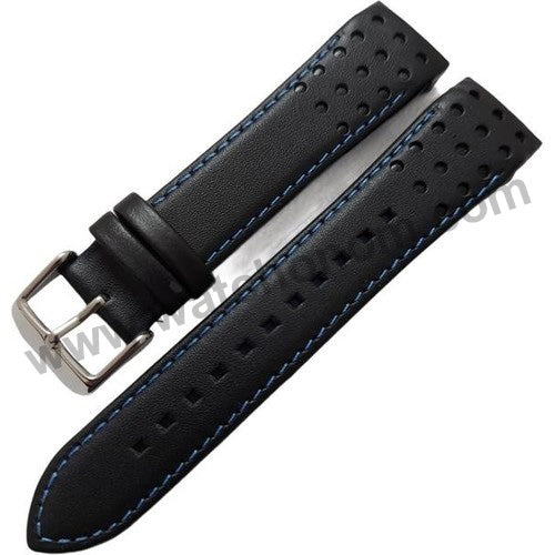 21mm Handmade Blue Stitch on Black Genuine Leather Watch Band Strap Compatible For Seiko Sportura Chronograph 7T62-0KV0 - SNAE79P1