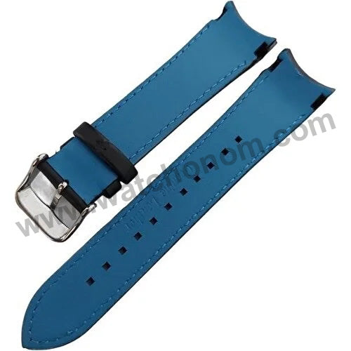 21mm Handmade Blue Stitch on Black Genuine Leather Watch Band Strap Compatible For Seiko Sportura Chronograph 7T62-0LC0 - SNAE91P1