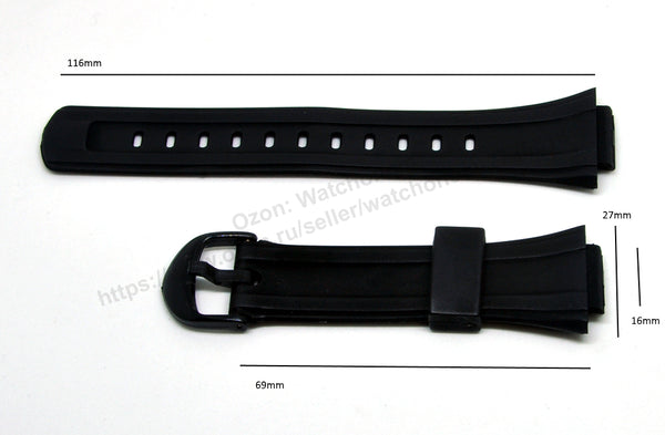 Fits/For Casio Data Bank DB-E30 - 16mm Black Rubber Replacement Watch Band Strap Belt