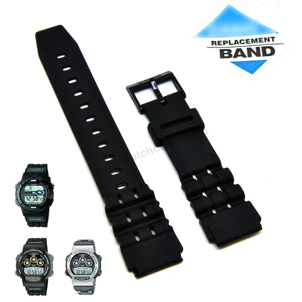 Fits/For Casio W-727H , W-728H , W-731H , W-731HD - Black Rubber 19mm Replacement Watch Band Strap