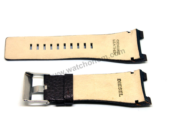 Fits/For Diesel Bugout DZ1273 , DZ1216 , DZ4246 - 32mm Dark Brown Genuine Leather Replacement Watch Band Strap