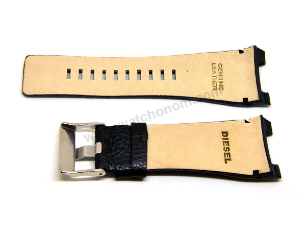 Fits/For Diesel Bugout DZ1215 , DZ1881 , DZ4287 - 32mm Black Genuine Leather Replacement Watch Band Strap