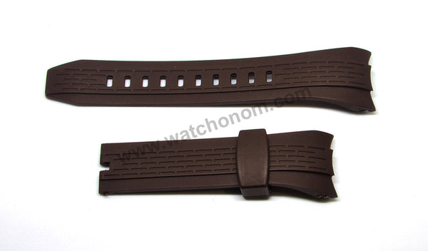 26mm Brown Rubber Curved end Watch Band Strap Compatible For Seiko Lord Chronograph 7T04-0AP0 - SPC194P1 , SNAE16P1