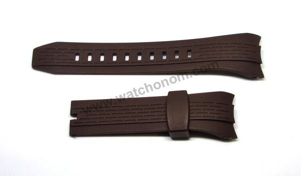 26mm Brown Rubber Curved end Watch Band Strap Compatible For Seiko Lord Chronograph 7T04-0AT0 - SPC248P1 , SPC246P1