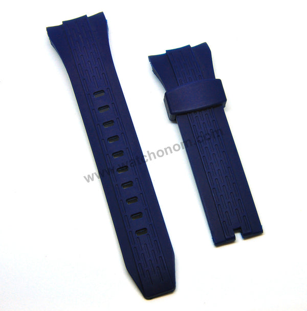 26mm Navy Blue Rubber Curved end Watch Band Strap Compatible For Seiko Lord Chronograph 7T04-0AF0 - SPC158P1