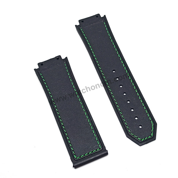 19mm Black Rubber Green Stitch Replacement Watch Band Strap Compatible Hublot King Power F1 Formula 48mm