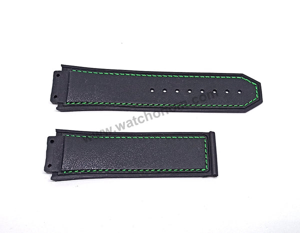 19mm Black Rubber Green Stitch Replacement Watch Band Strap Compatible Hublot King Power F1 Formula 48mm