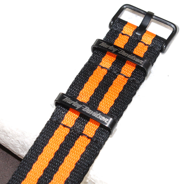 Harley Davidson Flag Colours Inspired 22mm Black - Orange Nylon Textile Knit Replacement Nato Watch Band Strap Bangle
