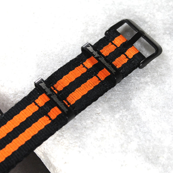 Harley Davidson Flag Colours Inspired 22mm Black - Orange Nylon Textile Knit Replacement Nato Watch Band Strap Bangle