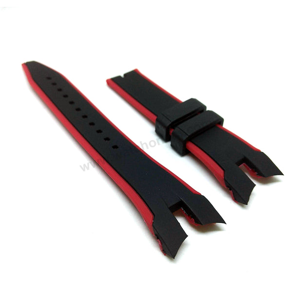 Fits/For Seiko Sportura Barcelona 7T62-0LC0 - SNAE93P1 - Black with Red Line Rubber Replacement Watch Strap Band Belt