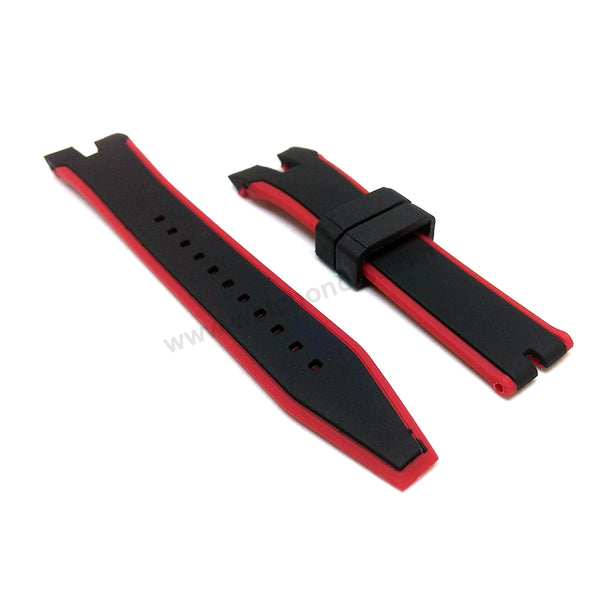 Fits/For Seiko Sportura Barcelona 7T62-0LC0 - SNAE93P1 - Black with Red Line Rubber Replacement Watch Strap Band Belt