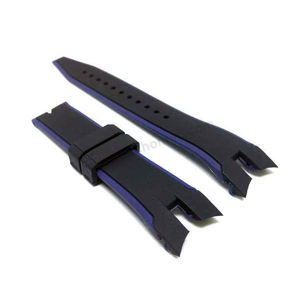 Fits/For Seiko Sportura 7T62-0LC0 - SNAE91 , SNAE91P1 - Black with Blue Line Rubber Replacement Watch Strap Band Belt