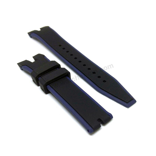 Fits/For Seiko Sportura 7T62-0LC0 - SNAE91 , SNAE91P1 - Black with Blue Line Rubber Replacement Watch Strap Band Belt