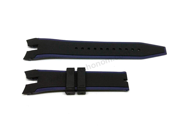 Fits/For Seiko Sportura 7T62-0LC0 - SNAE91 , SNAE91P1 - Black with Blue Line Rubber Replacement Watch Strap Band Belt