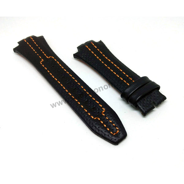 Seiko Sportura 7T62-0ED0 - SNA595P2 , 7L22-0AD0 - SNL029P2 Fits with 15mm Handmade Orange Stitch on Black Genuine Leather Watch Band Strap