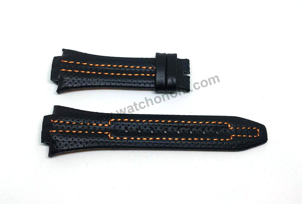 15mm Handmade Orange Stitch on Black Genuine Leather Watch Band Strap Compatible For Seiko Sportura 7L22-0AD0 - SNL029P2 , SNL021P1