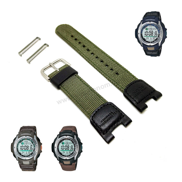 Fits/For Casio PAS-400B , PAS-410B , PRS-400B Protrek Fishing Gear - Green Nylon Textile Knit Replacement Watch Band / Strap Belt