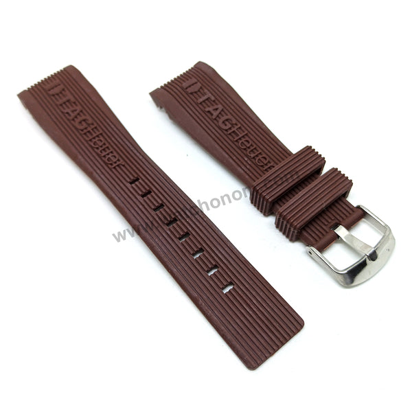 24mm Brown Rubber Watch Band Strap (with Buckle) - Compatible for Tag Heuer SLS Mercedes