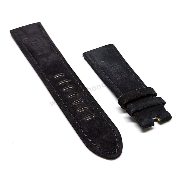 Fits/For MontBlanc FlyBack - 22mm Black Replacement Suede Nucuk Leather Watch Band Strap