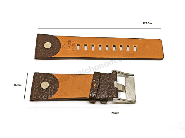 Fits/For Diesel DZ1130 , DZ1197 Digital Tiptronic - 26mm Brown Genuine Leather Rivet Replacement Watch Strap Band Belt