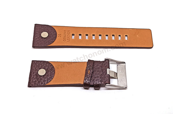 Fits/For Diesel DZ1130 , DZ1197 Digital Tiptronic - 26mm Brown Genuine Leather Rivet Replacement Watch Strap Band Belt