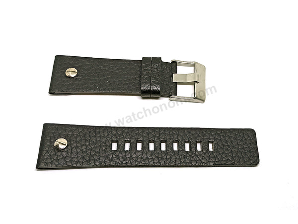Fits/For Diesel Digital Tiptronic DZ1129 , DZ7280 - 26mm Black Genuine Leather Rivet Replacement Watch Strap Band Belt