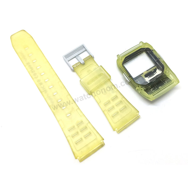 NOS Genuine Casio Micro Cosmos DBC-63MC-9T Telememo 50 - Transparent Light Green Rubber Watch Band Strap Belt - Case Bezel Set