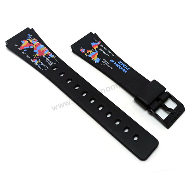 Original Casio W-73 World Time Map - Replacement Watch Band Strap - 19mm Black Rubber Genuine NOS