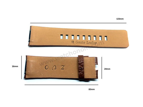 Fits/For Diesel DZ4305 Mega Chief 26mm Brown Genuine Leather Over Textile Replacement Watch Strap Band Belt