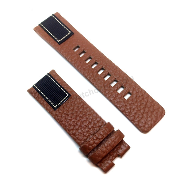 Fits/For Diesel DZ4305 Mega Chief 26mm Brown Genuine Leather Over Textile Replacement Watch Strap Band Belt
