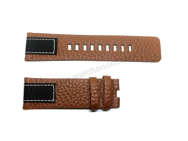 Fits/For Diesel DZ4305 Mega Chief 26mm Brown Genuine Leather Over Textile Replacement Watch Strap Band Belt