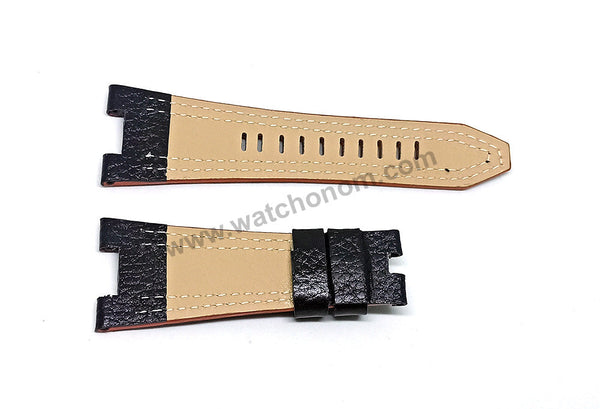 14mm Handmade Orange Stitch on Black Genuine Leather Watch Band Strap Compatible For Seiko Sportura 7T62-0JV0 - SNAD23P2