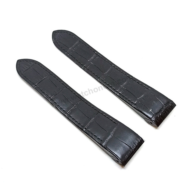 23mm Black Genuine Leather Replacement Watch Strap Band Fits with Cartier Santos