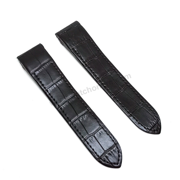 23mm Black Genuine Leather Replacement Watch Strap Band Fits with Cartier Santos