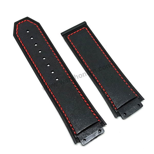 19mm Black Rubber Red Stitch Replacement Watch Band Strap Compatible Hublot King Power F1 Formula 48mm