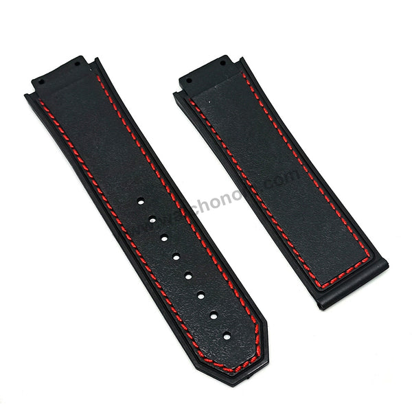 19mm Black Rubber Red Stitch Replacement Watch Band Strap Compatible Hublot King Power F1 Formula 48mm