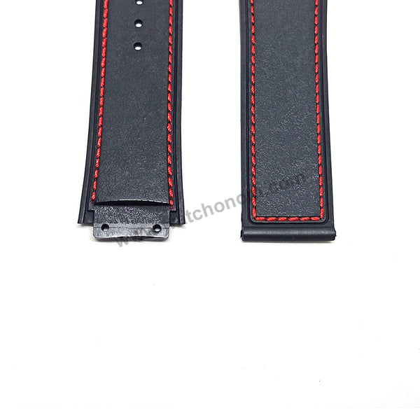 19mm Black Rubber Red Stitch Replacement Watch Band Strap Compatible Hublot King Power F1 Formula 48mm