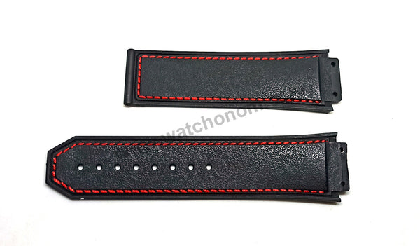 19mm Black Rubber Red Stitch Replacement Watch Band Strap Compatible Hublot King Power F1 Formula 48mm