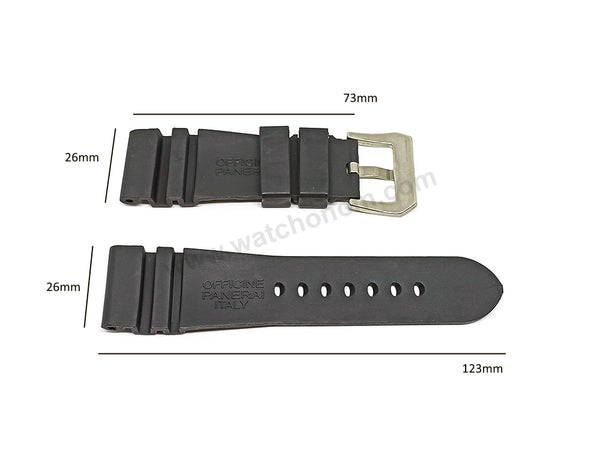 Fits/For Officine Panerai - Luminor Submersible 1950 Flyback PAM614 , PAM615 - 26mm Black Rubber Replacement Watch Band Strap