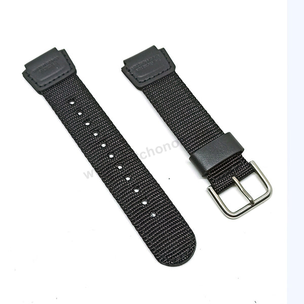 Fits/For Casio AQW-100B-3AV - Black Nylon Textile Knit Replacement Watch Band / Strap Belt