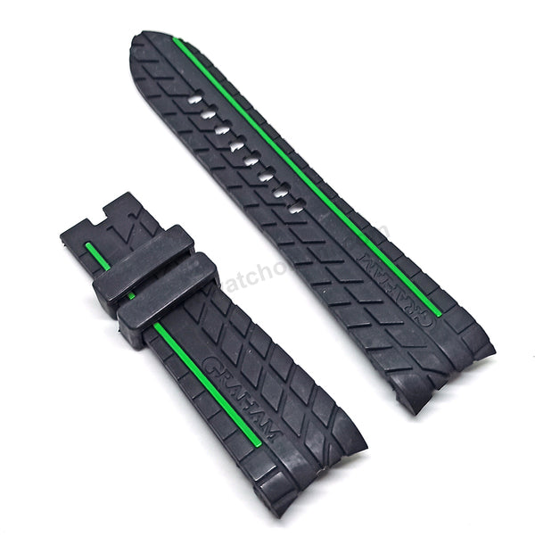 Fits/For Graham Silverstone - 24mm Black Rubber Replacement Tire Pattern Curved end Watch Band Strap Belt