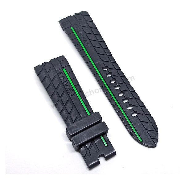 Fits/For Graham Silverstone - 24mm Black Rubber Replacement Tire Pattern Curved end Watch Band Strap Belt