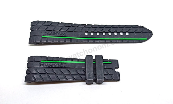 Fits/For Graham Silverstone - 24mm Black Rubber Replacement Tire Pattern Curved end Watch Band Strap Belt