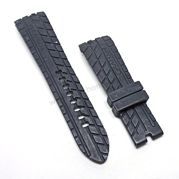 Fits/For Graham Silverstone - 24mm Black Rubber Replacement Tire Pattern Curved end Watch Band Strap Belt