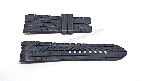 Fits/For Graham Silverstone - 24mm Black Rubber Replacement Tire Pattern Curved end Watch Band Strap Belt