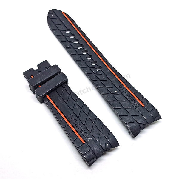 Fits/For Graham Silverstone - 24mm Black Rubber Replacement Tire Pattern Curved end Watch Band Strap Belt
