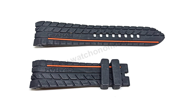 Fits/For Graham Silverstone - 24mm Black Rubber Replacement Tire Pattern Curved end Watch Band Strap Belt