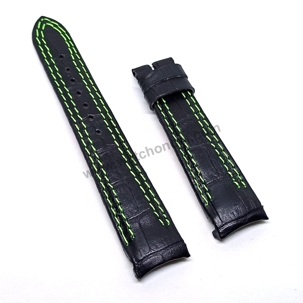 Fits/For Seiko Sportura Chronograph 7T62-0LA0 , SNAE97P1 - 21mm Black Leather Handmade Replacement Watch Band Strap