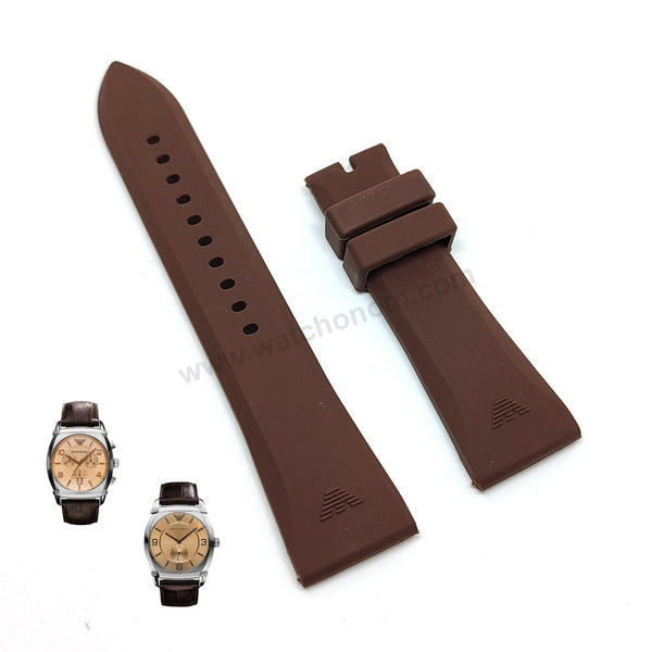 Fits/For Emporio Armani AR0338 , AR0348 - 24mm Brown Rubber Silicone Replacement Watch Band Strap Belt