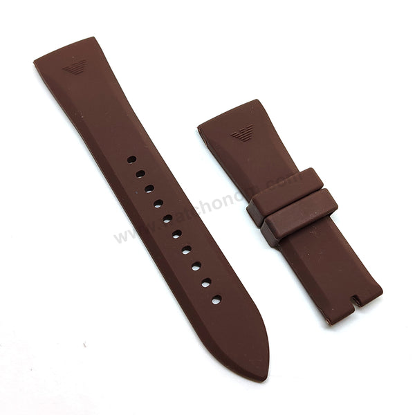 Fits/For Emporio Armani AR0338 , AR0348 - 24mm Brown Rubber Silicone Replacement Watch Band Strap Belt